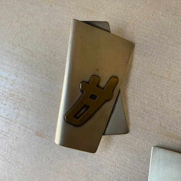 Vintage Sterling Silver Brutalist Modernist Chunky Brass Clip on Earrings - Picture 3 of 11